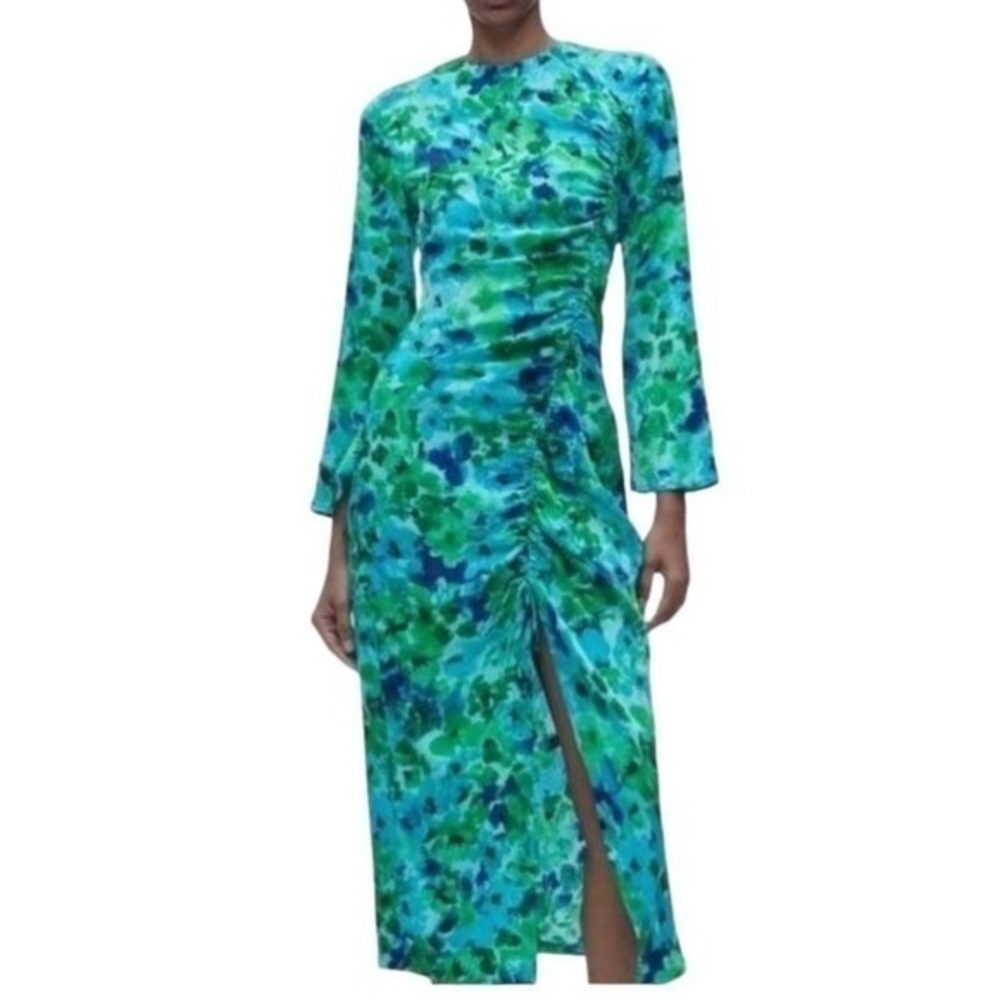 ZARA Floral Multicolored Front Slit Midi Dress